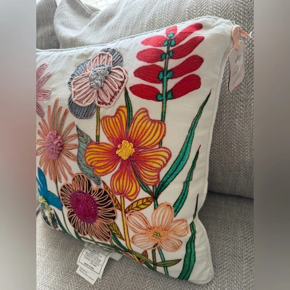 Floral Embroidered throw pillow by Geninne Zlatkis/ Cotton/Linen